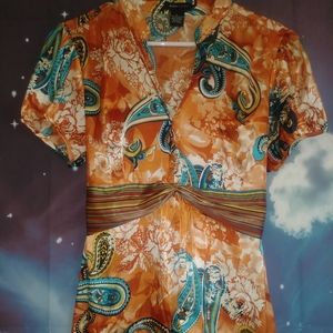 BCBG XL Orange Paisley blouse